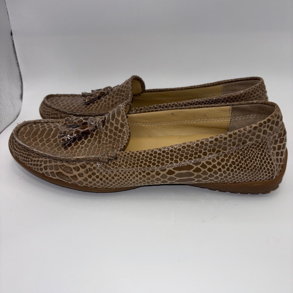 Vaneli Womens 8 A Snakeskin Embossed Leather Tassel Loafers Brown Driving Mocs - Picture 7 of 12